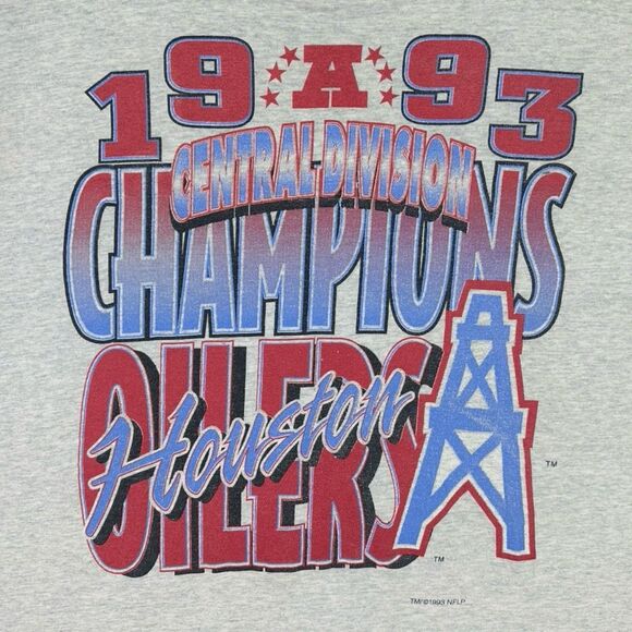 Vintage Fruit of the Loom 1993 AFC Central Division Champs Houston Oilers Tee - Picture 2 of 6